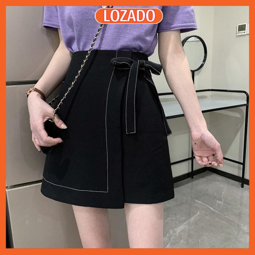 Quần giả váy trần chỉ nổi LOZADO quần dáng váy chữ A lưng cao phối nơ thắt xinh xắn kiểu dáng trẻ trung lịch sự CV463