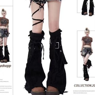 Dây Rút Mỏng Hơn Nhìn Tất Thiết Kế Sừng Cảm Giác Đen y2k Cross Pile Tất Boot Cover Cô Gái Nóng Hợp Thời Trang Chân Bao Denim Y8OE