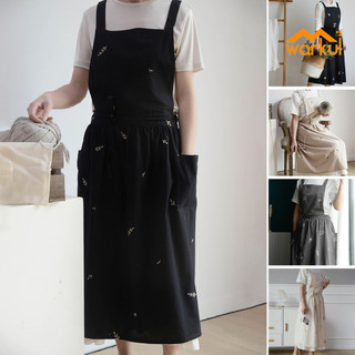 Tạp dề nấu ăn chéo mặt sau WARKUL Tạp dề yếm thêu Cotton cổ điển thoáng khí cho gia đình