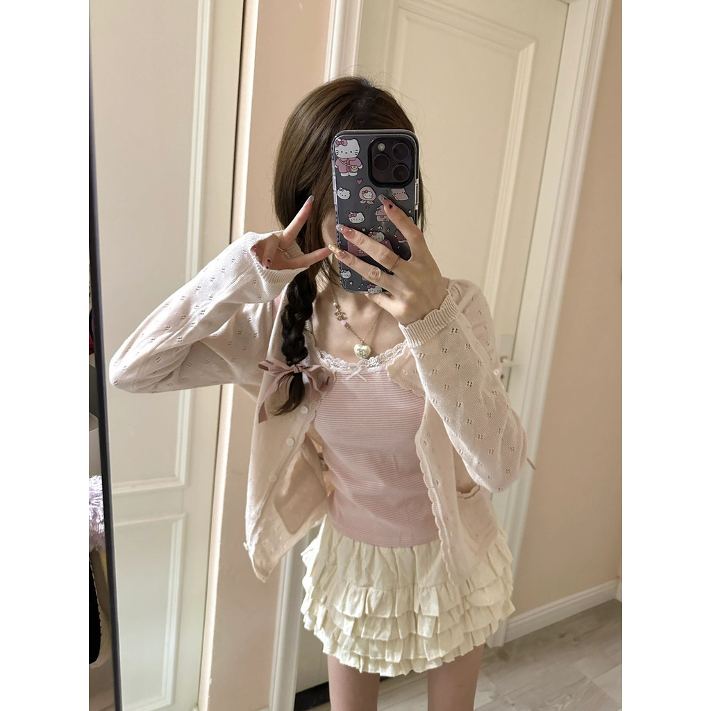 Áo Khoác Cardigan Dệt Kim Siêu Mỏng Bán Trong Suốt Màu Trắng / Xanh Lá / Hồng Cơ Bản Dễ Phối Đồ Thời Trang Mùa Hè Mát Mẻ