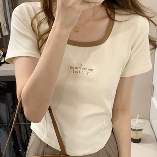 Áo thun ngắn tay nữ ngắn Slim-Fit mặt cười màu sắc tương phản