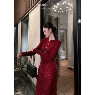 [Ảnh thật cam thường hình cuối] Đầm Body Xếp Nút Chouchou - Đỏ