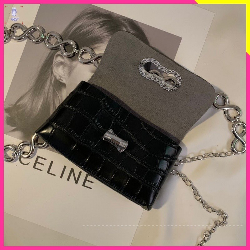 Thời Trang Túi Đeo Chéo Ngực mini Phối Dây Xích Thời Trang Xuân Hè 2021 Cao Cấp Cho Nữ