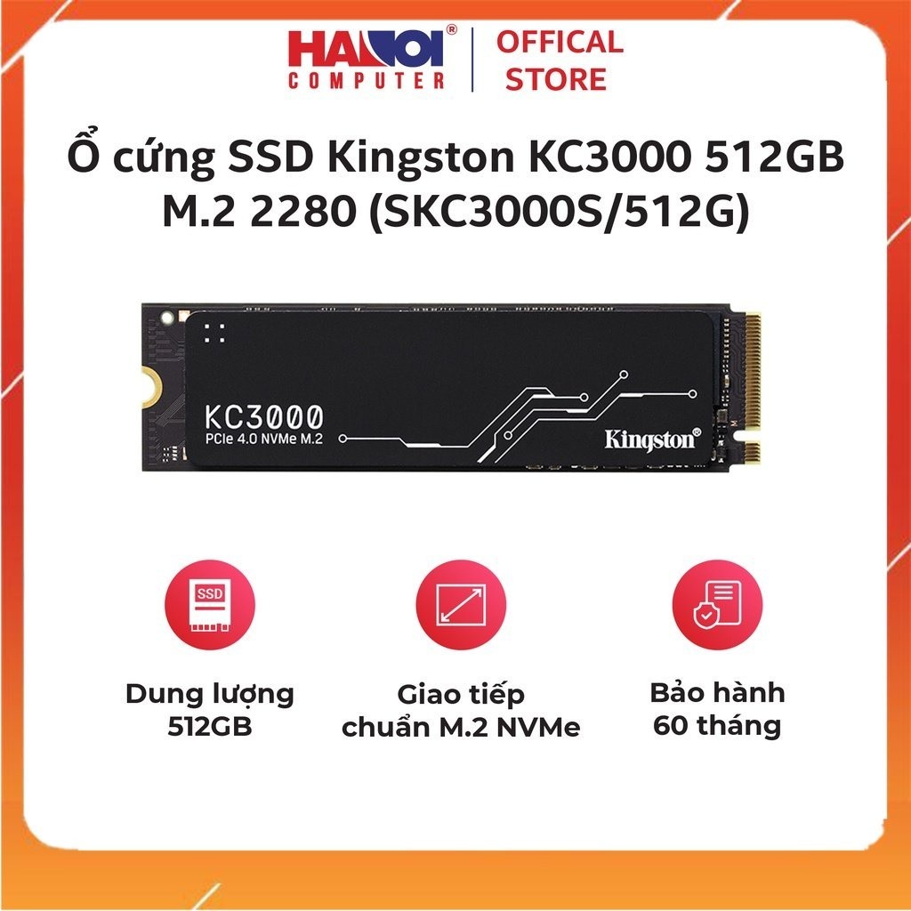 Thiết bị lưu trữ Ổ cứng SSD Kingston KC3000 512GB/1024GB NVMe M.2 2280 PCIe Gen 4 x 4 (Đọc 7000MB/s, Ghi 3900MB/s)