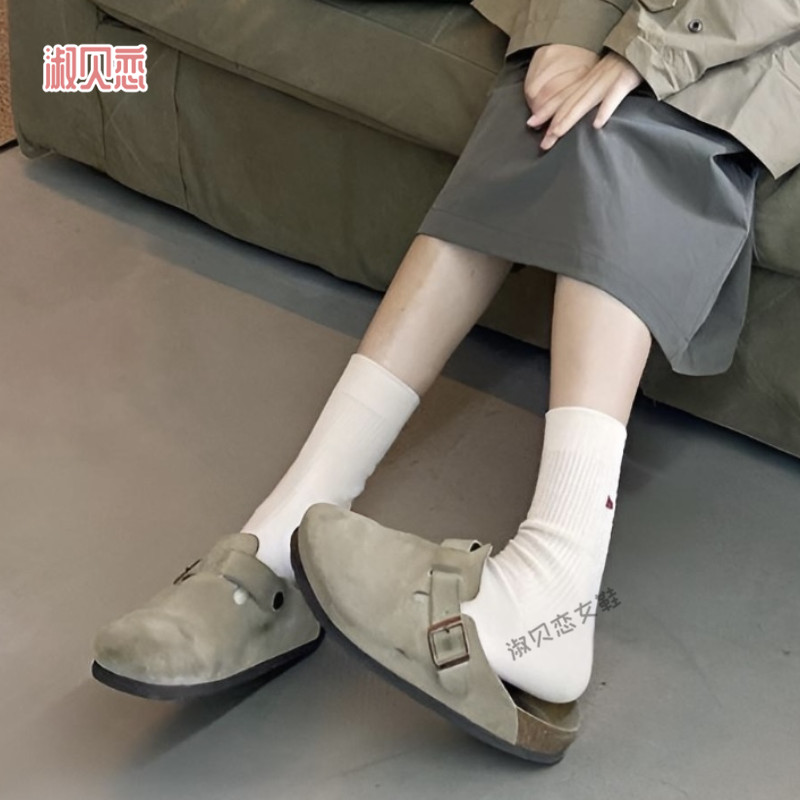 2024 Mới Dày Birkenstock Nửa Dép Nữ Slip-on Closed-Toe Dép Tăng Chiều Cao Đế Retro Boken Giày