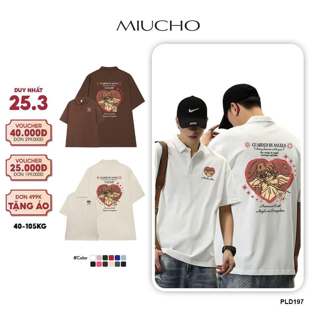 Áo polo nam form rộng PLD197 Miucho in Typography