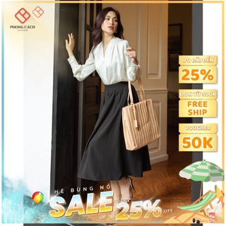 Set áo phối chân váy dài xếp ly SD022 Phong Cách SAIGON