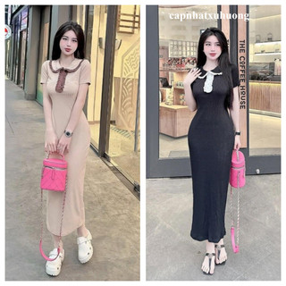 Đầm body tiểu thư cổ bé viền fom dài xinh , chất thun gân dày dặn mềm mịn capnhatxuhuong