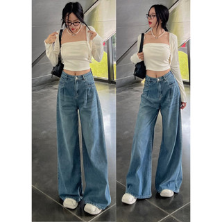 Quần jean nữ ly trước ống rộng Spring Quanjeanxuong7224/P3K1