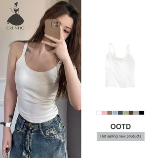 Áo hai dây nữ CRLNHC có miếng lót ngực mùa hè không tay màu trơn vn