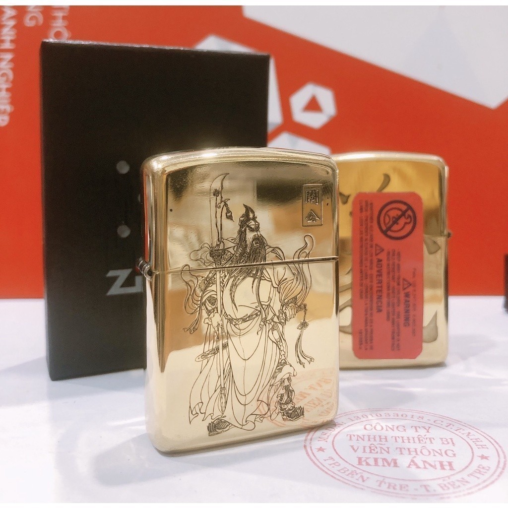 Vỏ Zippo Amor vỏ dầy, khắc chìm ông Quan Công, hàng loại 1 vỏ bằng đồng có tem đỏ