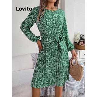 Đầm Lovito xếp ly buộc dây họa tiết hoa nhí phong cách thường ngày dành cho nữ LNL55229