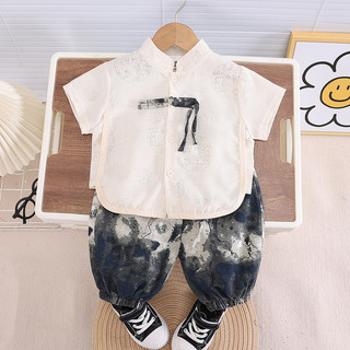 0-5 Tuổi Trang Phục Trẻ Em Thường Ngày Bộ Quần Áo Phong Cách Trung Hoa Tập Đi Bé Trai Áo Tay Ngắn + Quần Short