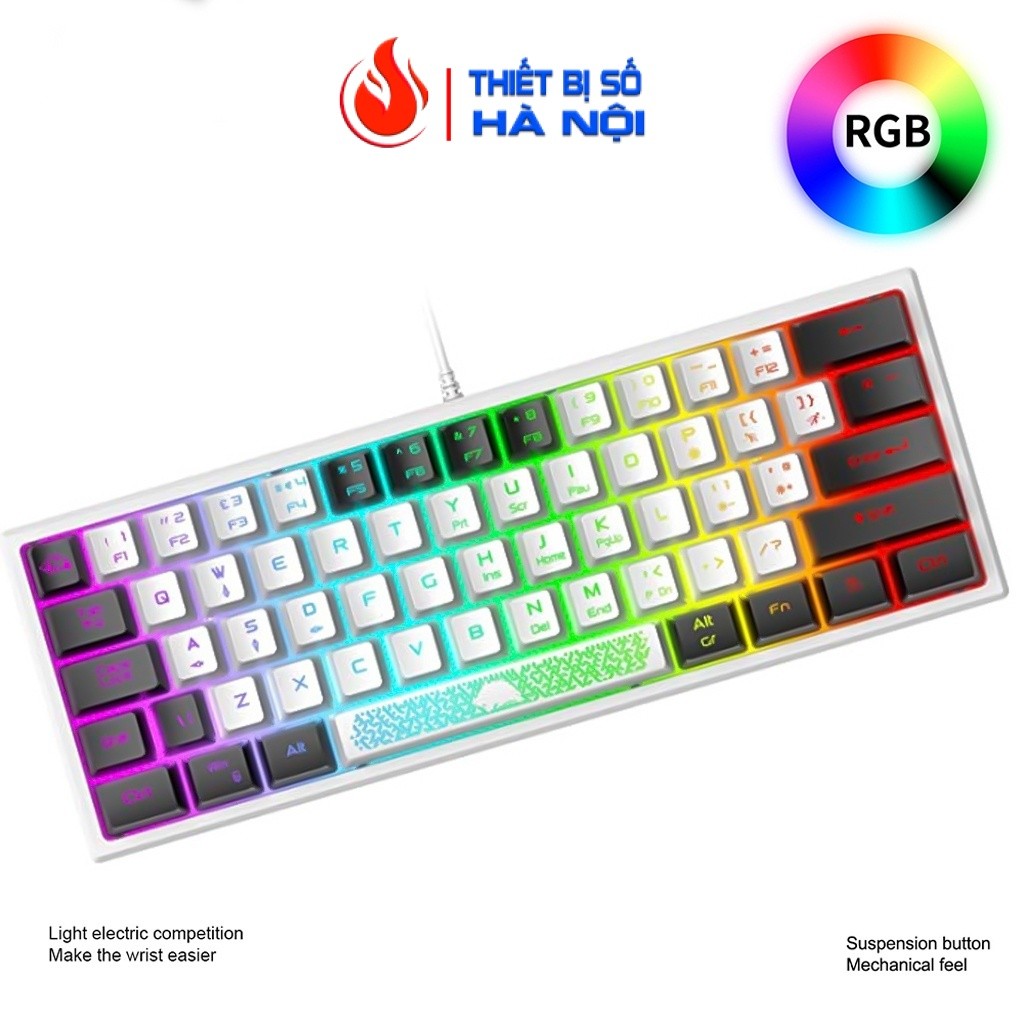 Bàn phím máy tính có dây k61 led rgb 10 chế độ cực đẹp phím bấm êm thiết kế nhỏ gọn dùng cho pc,lapt