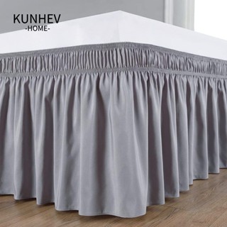 KUNHEV Váy Trải Giường Bằng Polyester Co Giãn Màu Sắc Đơn Giản