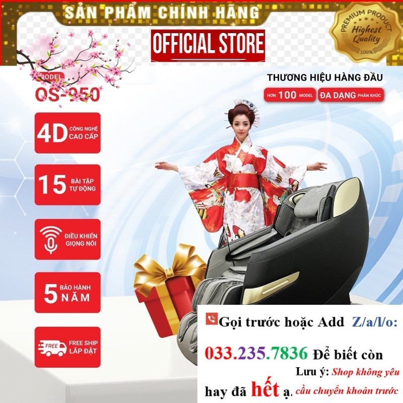 >Sale< Ghế massage toàn thân Okinawa OS-950 4D+, trị liệu , điều khiển giọg nói -