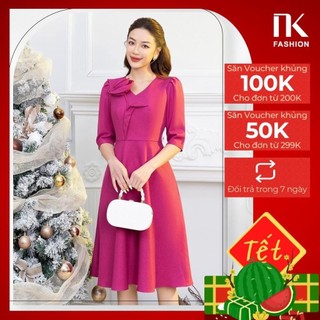 Đầm Xòe Tay Lỡ NK FASHION Thiết Kế Hoa Ngực Sang Trọng Chất Vải Nhập Hàn Cao Cấp Đứng Phom, Không Nhăn NKDV2211004