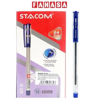 Hộp 24 bút bi thân trong 0.6 mm - mực xanh - stacom hbp2026-c
