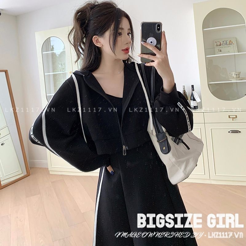 Set bộ đồ nữ đi chơi sang chảnh cá tính Bigsize Áo khoác tay dài kèm Đầm 2 dây mùa hè Phong cách Hàn Quốc Thời Trang đẹp