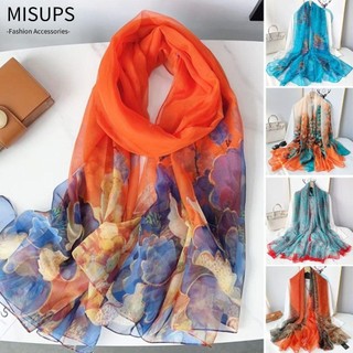 MISUPS Khăn lụa, Khăn choàng thắt cổ in hình sang trọng, Khăn choàng đi biển Oversize chống nắng thoáng khí