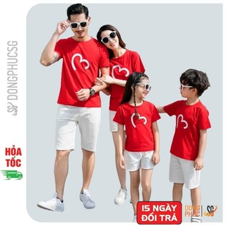 Áo gia đình màu đỏ Đồ gia đình 3/4/5 người mẫu trái tim Thun cotton dày dặn GD401D | DONGPHUCSG