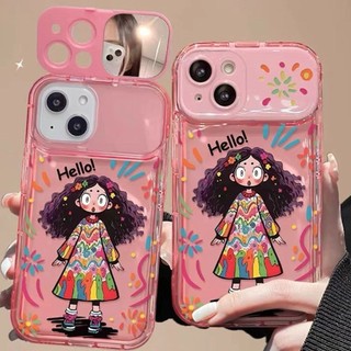 Ốp Điện Thoại Gương Lật Thời Trang Cho IPhone 15 13 11 14 12 Pro MAX Plus X XR 13Pro XS MAX 7Plus 8Plus 14Pro Ốp Lưng Hoạt Hình Graffiti Cô Gái Silicon Mềm Bảo Vệ Camera Ốp Lưng