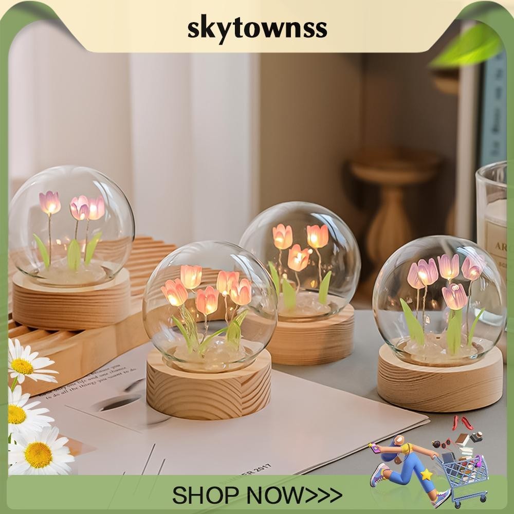 Đồ trang trí đèn ngủ hoa Tulip Trang trí nội thất Mini Sản phẩm hoàn chỉnh cho phòng khách [skytownss.vn]
