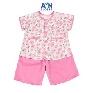 Bộ quần áo Bà ba Lửng bé gái họa tiết hoa Cúc Chuồn Hồng lụa tằm - AICDBGPWCIME - AIN Closet