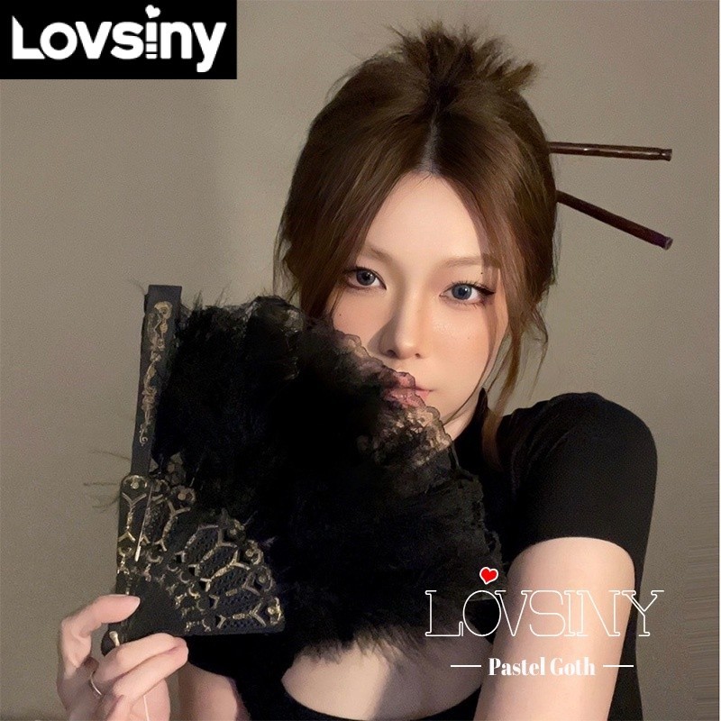 Quạt Xếp Phối Ren Lông Vũ 5 Màu Tùy Chọn Dùng Hóa Trang