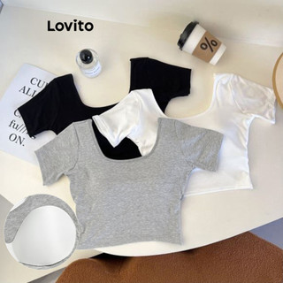 Áo thun Lovito thiết kế chéo hở lưng màu trơn có mút không thể tháo rời thường ngày cho nữ L80ED107