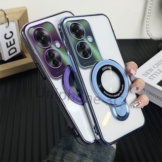 Ốp khung sang trọng RENO 11 11F PRO Vỏ điện thoại di động mạ điện Bao gồm tất cả các cạnh Vỏ mềm chống rơi với giá đỡ từ kim loại tròn