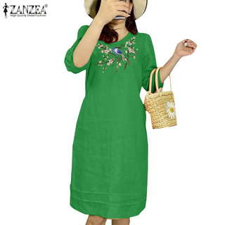Zanzea Nữ Thời Trang Hàn Quốc Váy Ngắn Cổ Chữ V Thêu Hoa Hàng Ngày