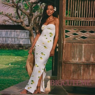 [] -Váy Dài Bodycon dành cho nữ lệch vai quây in hoa thời trang Váy ống dự tiệc xẻ cao