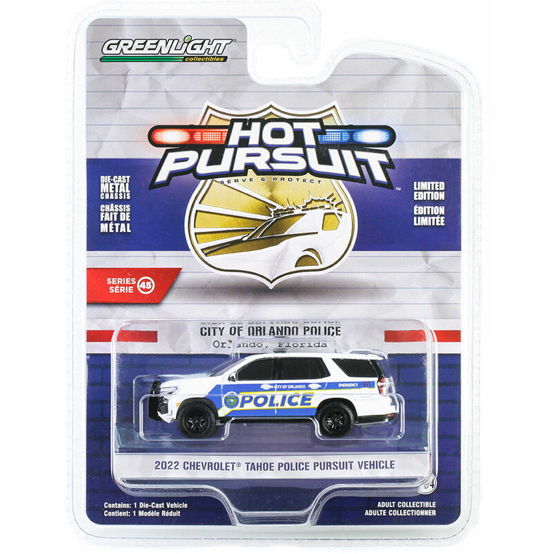 Greenlight 1: 64 Hot Pursuit series 45 - City Of Orlando Police 2022 Chevrolet Tahoe Police Pursuit 