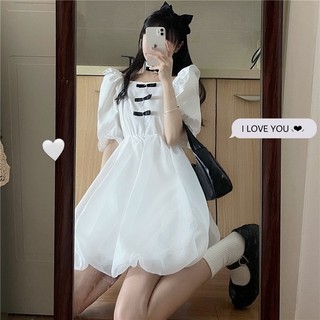 Váy Cottagecore Váy BabyDoll Xinh Dự Thiết Váy Trắng mùa hè Thiết kế váy Niche Puff tay gạc