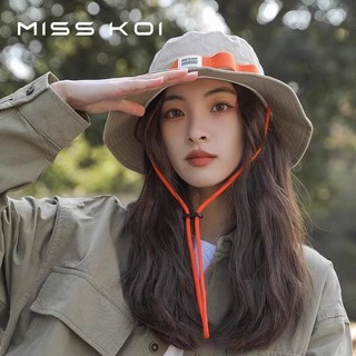 Misskoi  Phong cách Nhật Bản Màu sắc tương phản Retro Mũ xô Nam Nữ Mùa hè Cắm trại ngoài trời Mũ đi bộ đường dài Vành lớn Mũ chống tia cực tím