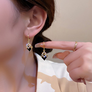 Phong cách hàn quốc phong cách mới bông tai độc đáo thời trang đen hình kim cương sang trọng bông tai kim cương nữ
