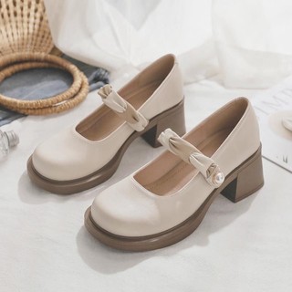 Clemine  Giày da nhỏ mới dành cho nữ thời trang phiên bản Hàn Quốc của đế bệt đế mềm hương thơm nhỏ gót gió hương thơm nhỏ giày Mary Jane