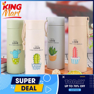 Bình đựng nước lõi thủy tinh họa tiết xương rồng dễ thương dung tích 450ml