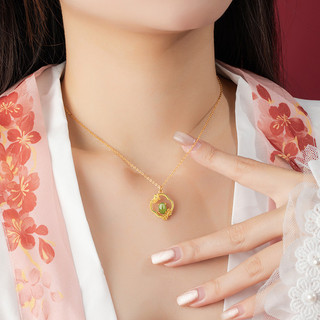Hoa Bốn Mùa Bạc 925 Hetian Jasper Vòng Cổ Nữ Quốc Gia Hợp Thời Trang Cổ Điển Xuân Hè Thu Đông Xương Đòn Dây Chuyền Hoa Sen