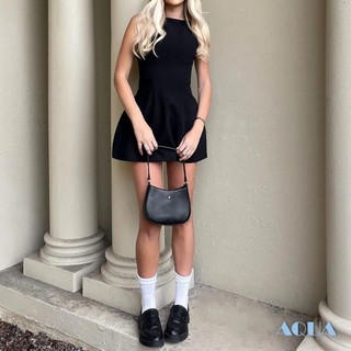 Anana-nữ Mùa Hè Mini Xe Tăng Không Tay Mở Lưng Màu Trơn Trên Đầu Gối Váy