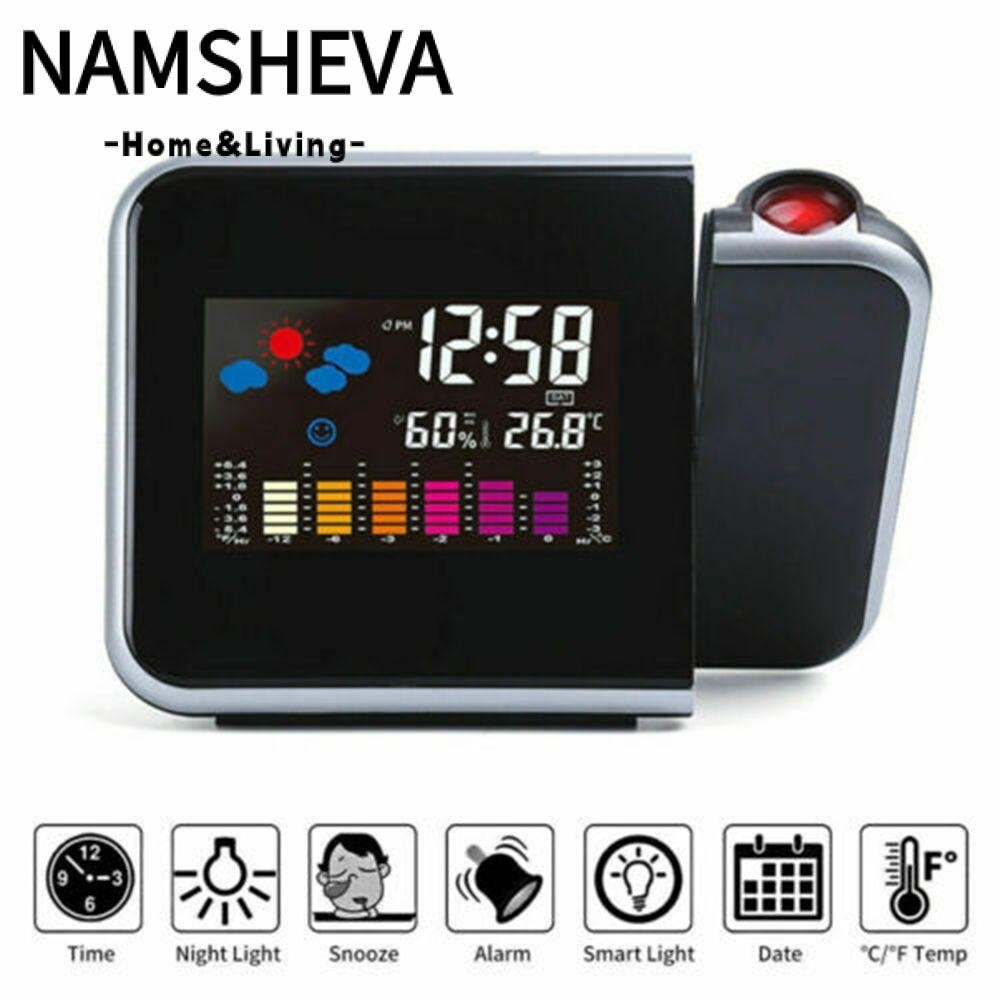 NAMSHEVA Đồng hồ báo thức thông minh Thời gian chiếu nhiệt độ Màn hình Lcd máy chiếu