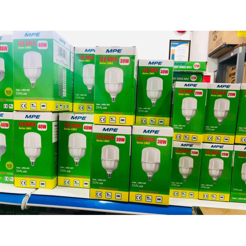 Bóng đèn led siêu sáng, Bóng đèn Led bulb Trụ lớn 20w 30w 40w 50w 60w, hàng chính hãng MPE