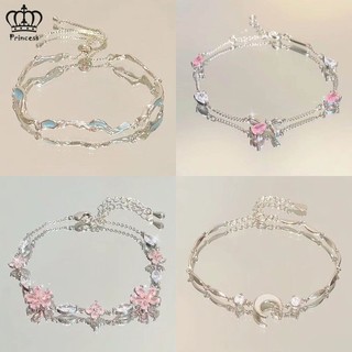 Vòng Đeo Tay Đính Đá Zircon Màu Hồng Sang Trọng Thời Trang Cho Bạn Gái