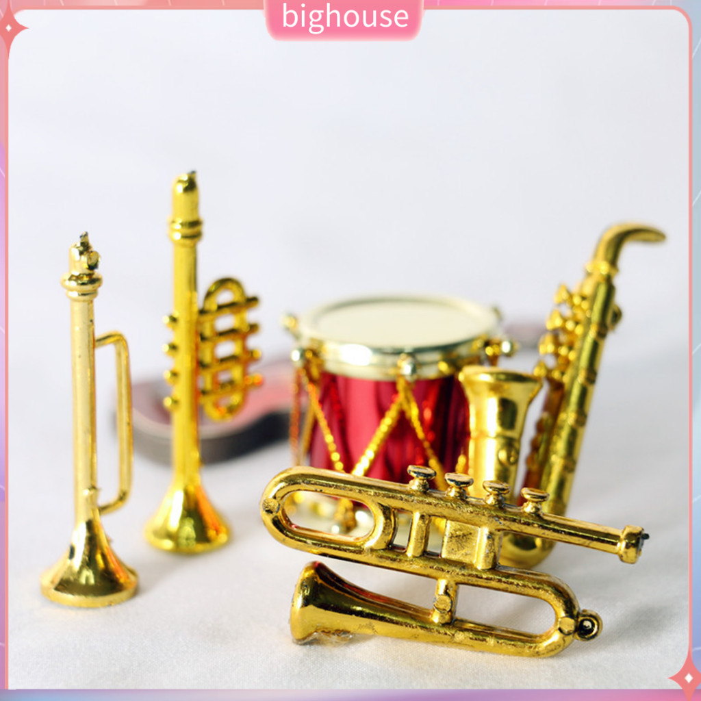 < Bh > Nhạc Cụ Mini Mô Phỏng Cảnh Phụ Kiện Trống Nhựa Ống Nhạc Saxophone Đồ Chơi Mô Hình Cho Nhà Búp Bê