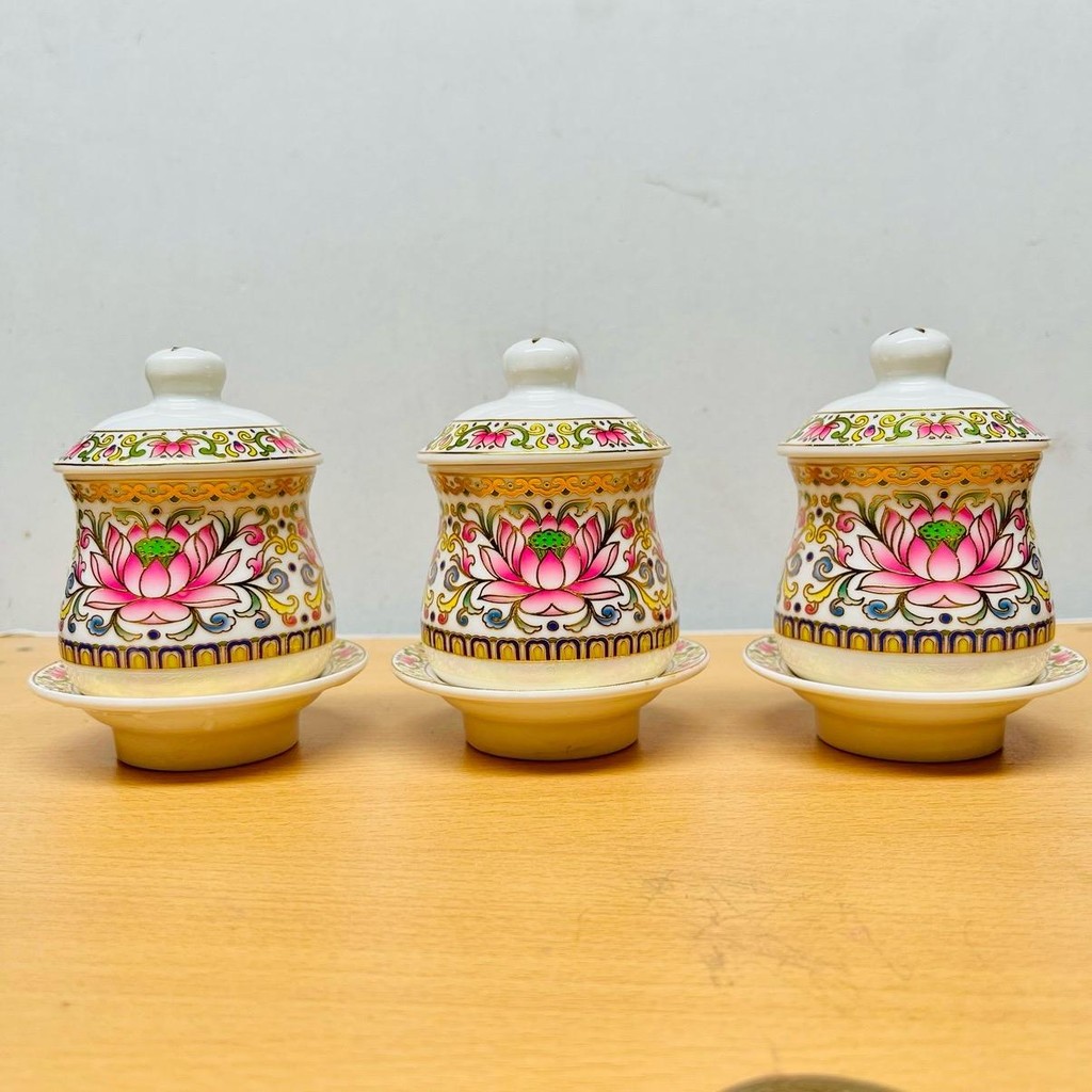Combo 3 Hũ Thờ Cúng Gốm Sứ Đựng Muối Gạo Nước Ban Gia Tiên, Thần Tài, Phật Dầu Thơm Phòng Dầu Thơm