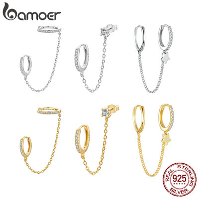 Bông tai vòng bạc Bamoer 925 1 CÁI Vòng tròn đôi Dây chuyền dài dành cho nữ Quà tặng trang sức