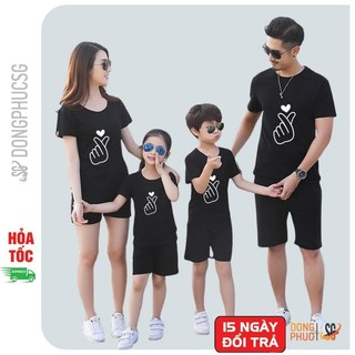 Áo gia đình bắn tim màu đen Đồng phục gia đình 3/4/5 người giá rẻ Thun cotton dày dặn GD402Đ