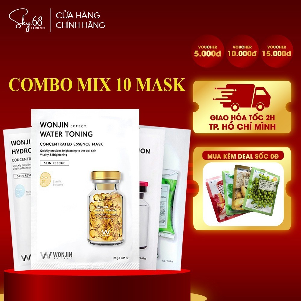 Combo Mix 10 Mặt nạ chăm sóc da chuyên sâu Wonjin DR Wonjin các loại tách lẻ 1 miếng 30ml x10