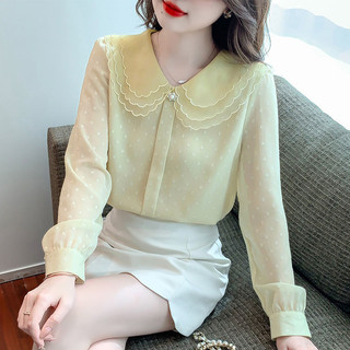 Đầu thu thời trang peter pan cổ áo sơ mi voan nữ mới dài tay phong cách phương tây đáy áo sơ mi đẹp